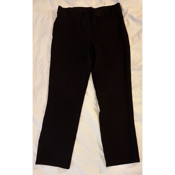 Quince Women's Black Ultra-Stretch Ponte Pants Straight Leg M Petite 26" Inseam - Picture 2 of 6
